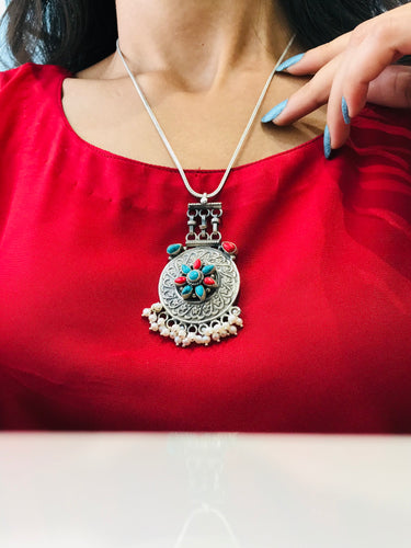 Ethnic Tibetan Silver Pendant Set